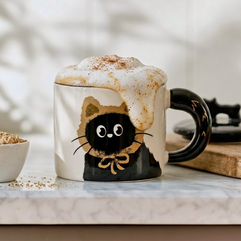 Cat Character Ceramic Mug detail - MoriMori Home