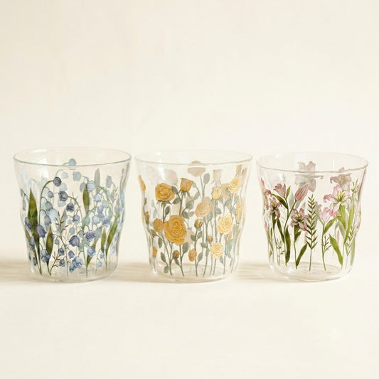 Antique Floral Glass Cup · 10oz